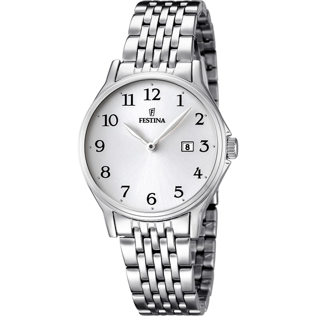 Festina Classic F16748/1 - bracciale e cassa acciaio - quadrante argento con datario