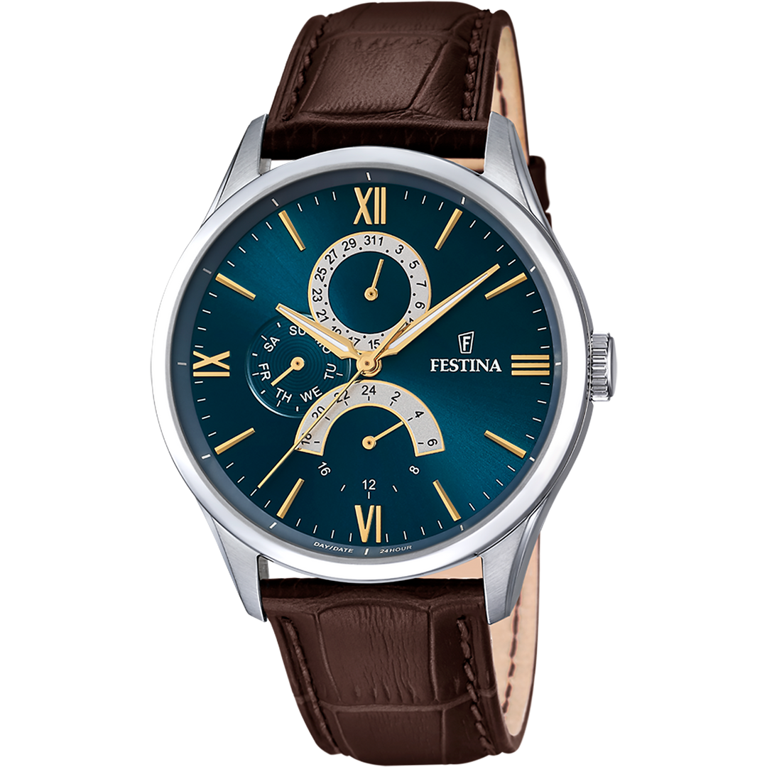 Festina Classics F16823/A - cassa acciaio - cinturino pelle marrone - quadrante blu multifunzione