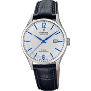 Festina Classics F20007/2 - cinturino nero - cassa acciaio - quadrante argento con datario e indici blu