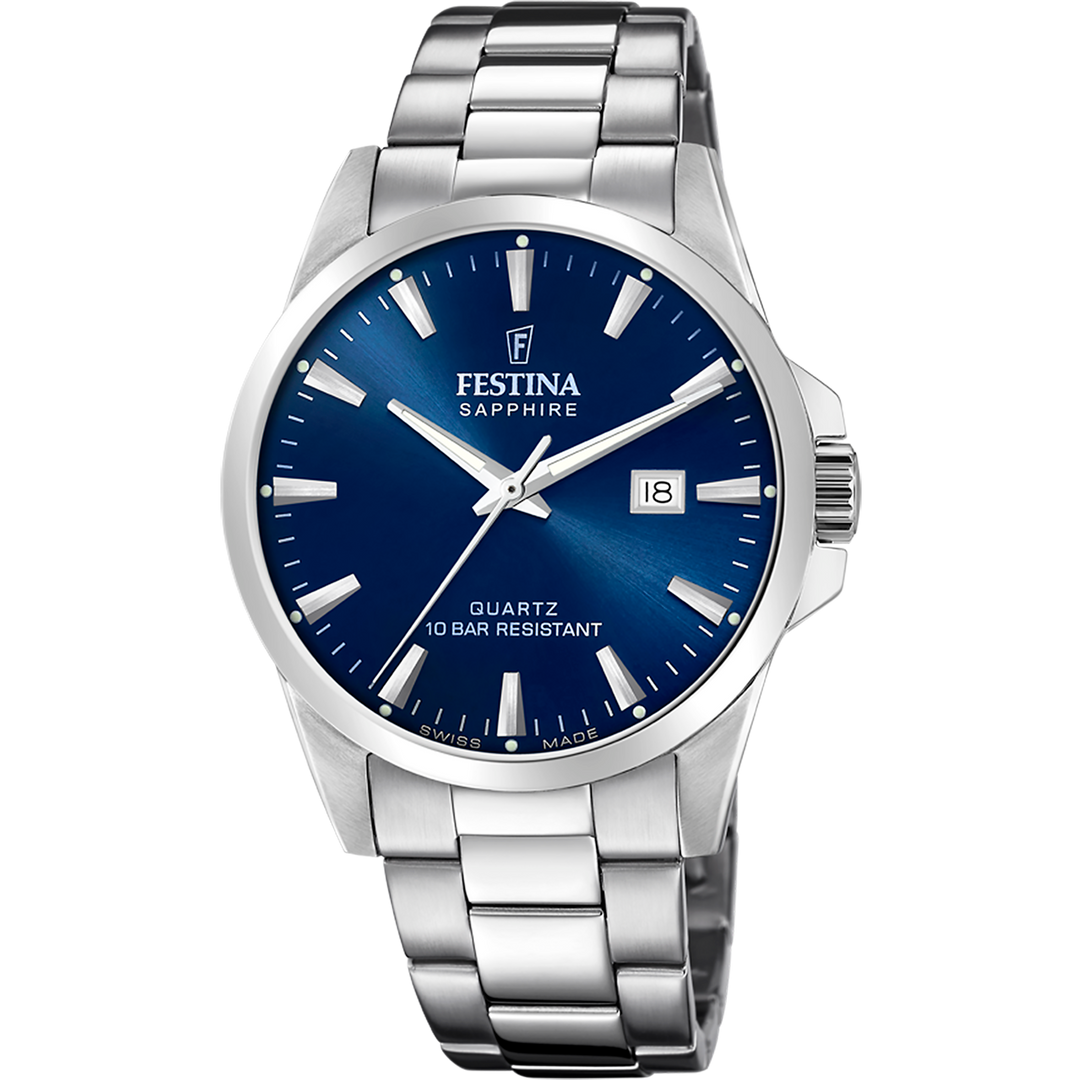 Festina Classic F20024/3 - bracciale e cassa acciaio - quadrante blu con datario