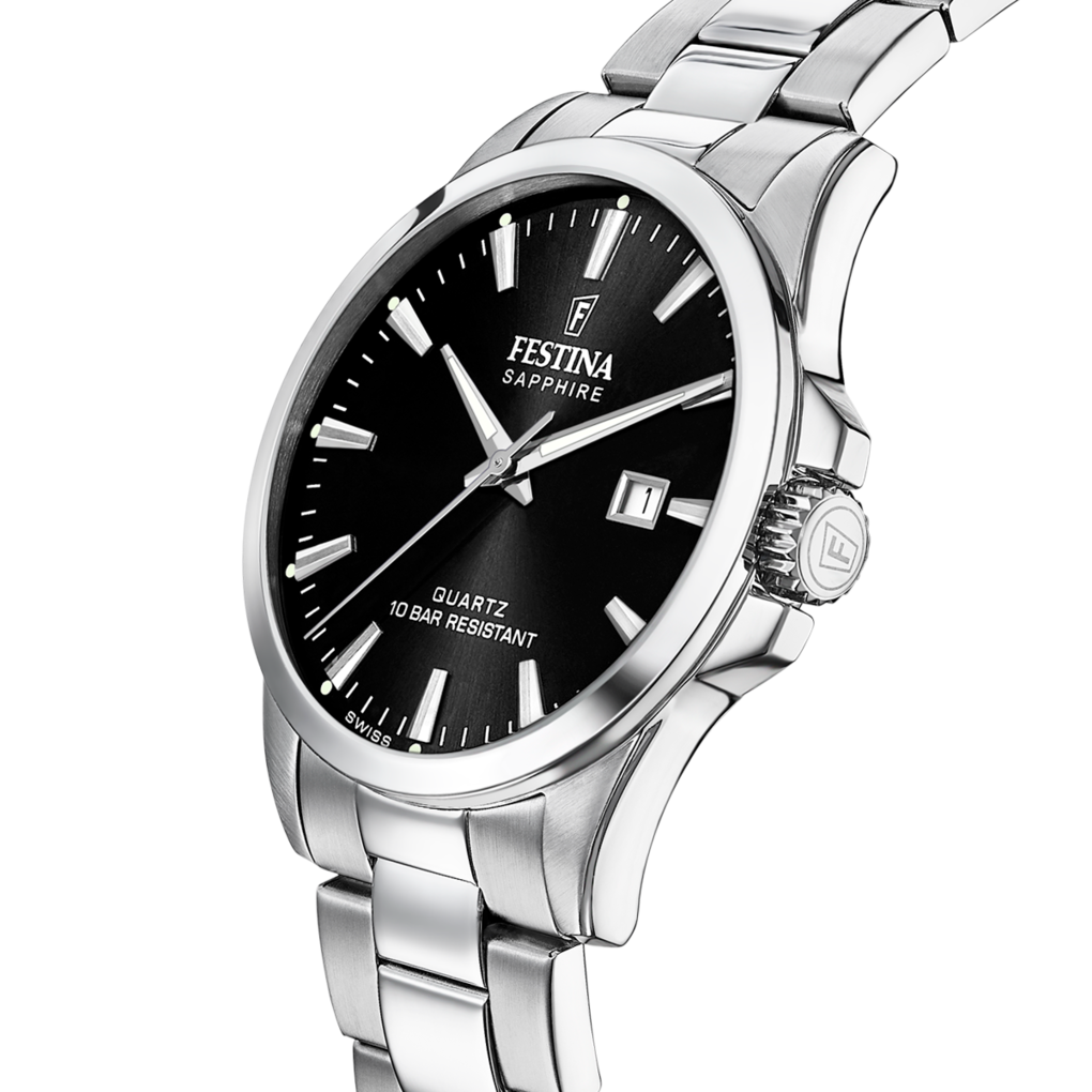 Festina Classic F20024/4 - bracciale e cassa acciaio - quadrante nero con datario