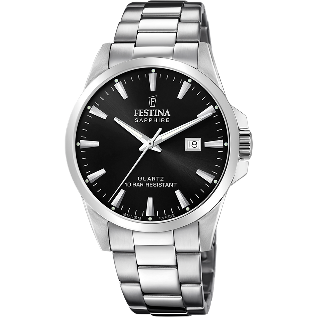 Festina Classic F20024/4 - bracciale e cassa acciaio - quadrante nero con datario
