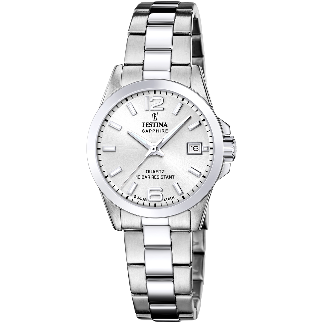 Festina Classics F20049/1 - bracciale e cassa acciaio - quadrante argento con datario