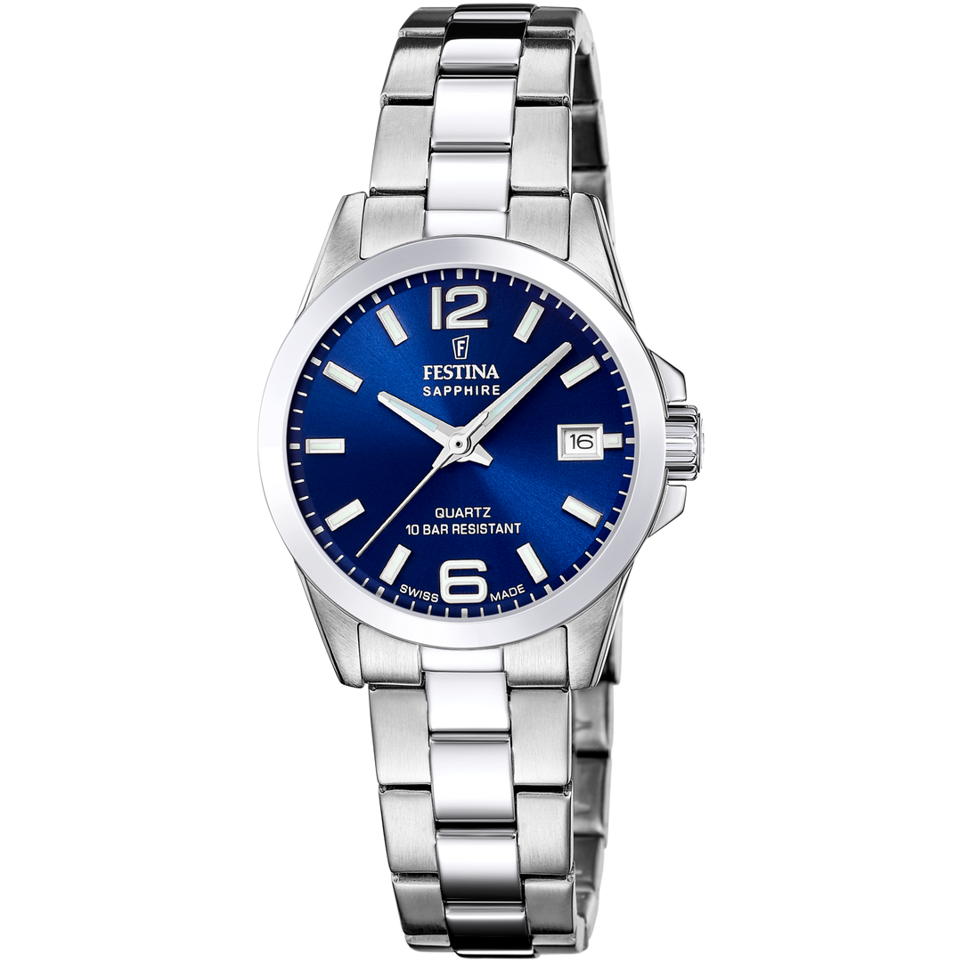 Festina Classic F20049/5 - bracciale e cassa acciaio - quadrante blu con datario