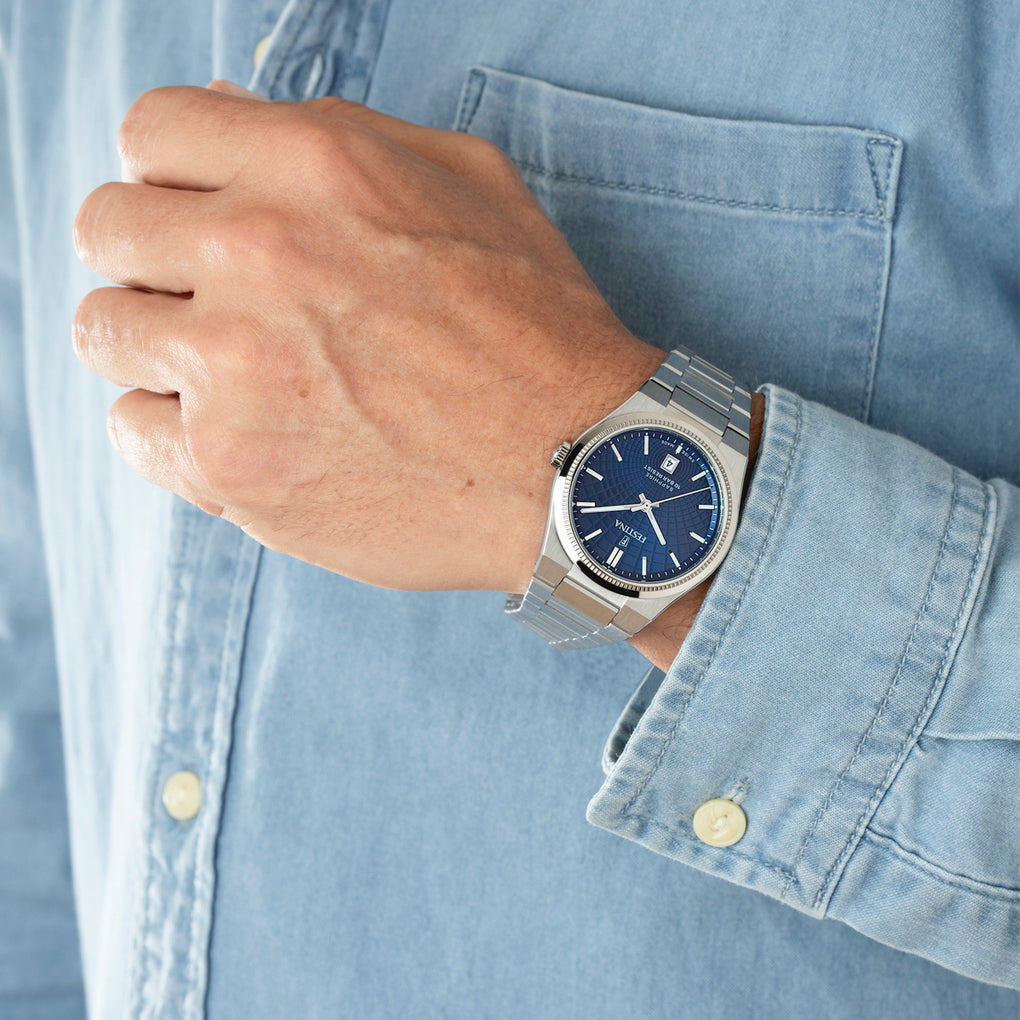 Festina Rivé F20051/4 - bracciale e cassa acciaio - quadrante blu cn datario - polso