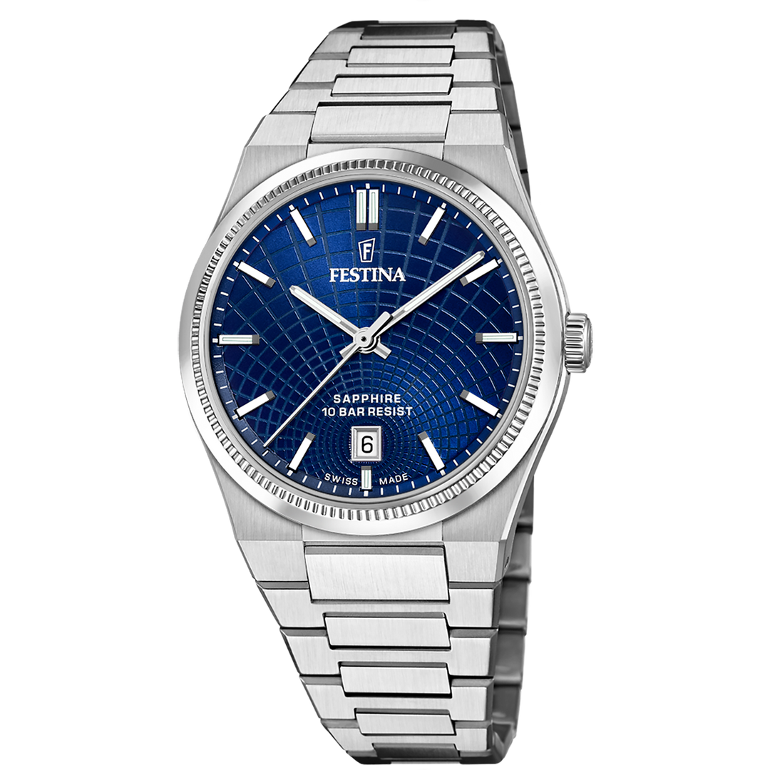 Festina Rivé F20051/4 - bracciale e cassa acciaio - quadrante blu cn datario