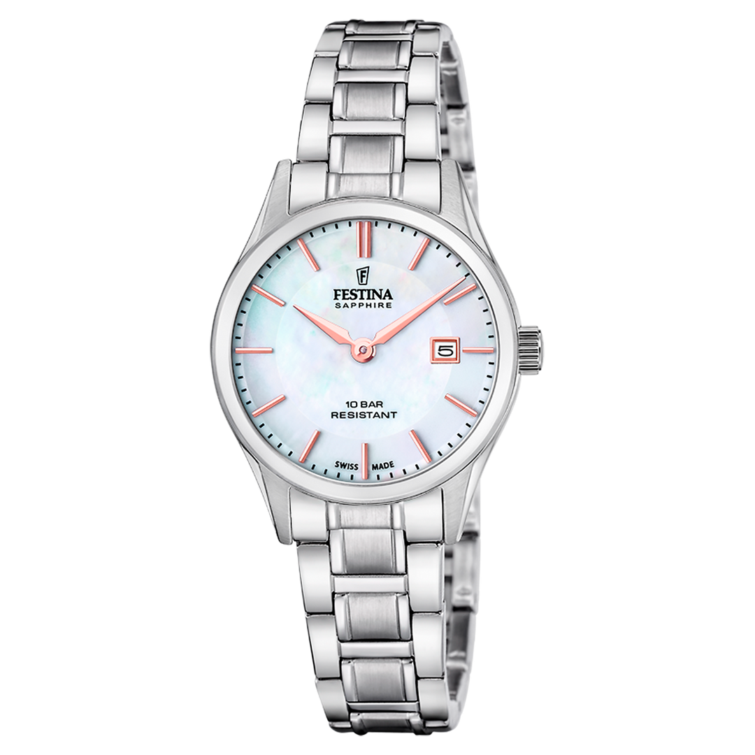 Festina Classic F20068/2 - bracciale e cassa acciaio - quadrante madreperla con datario e indici colore oro rosa