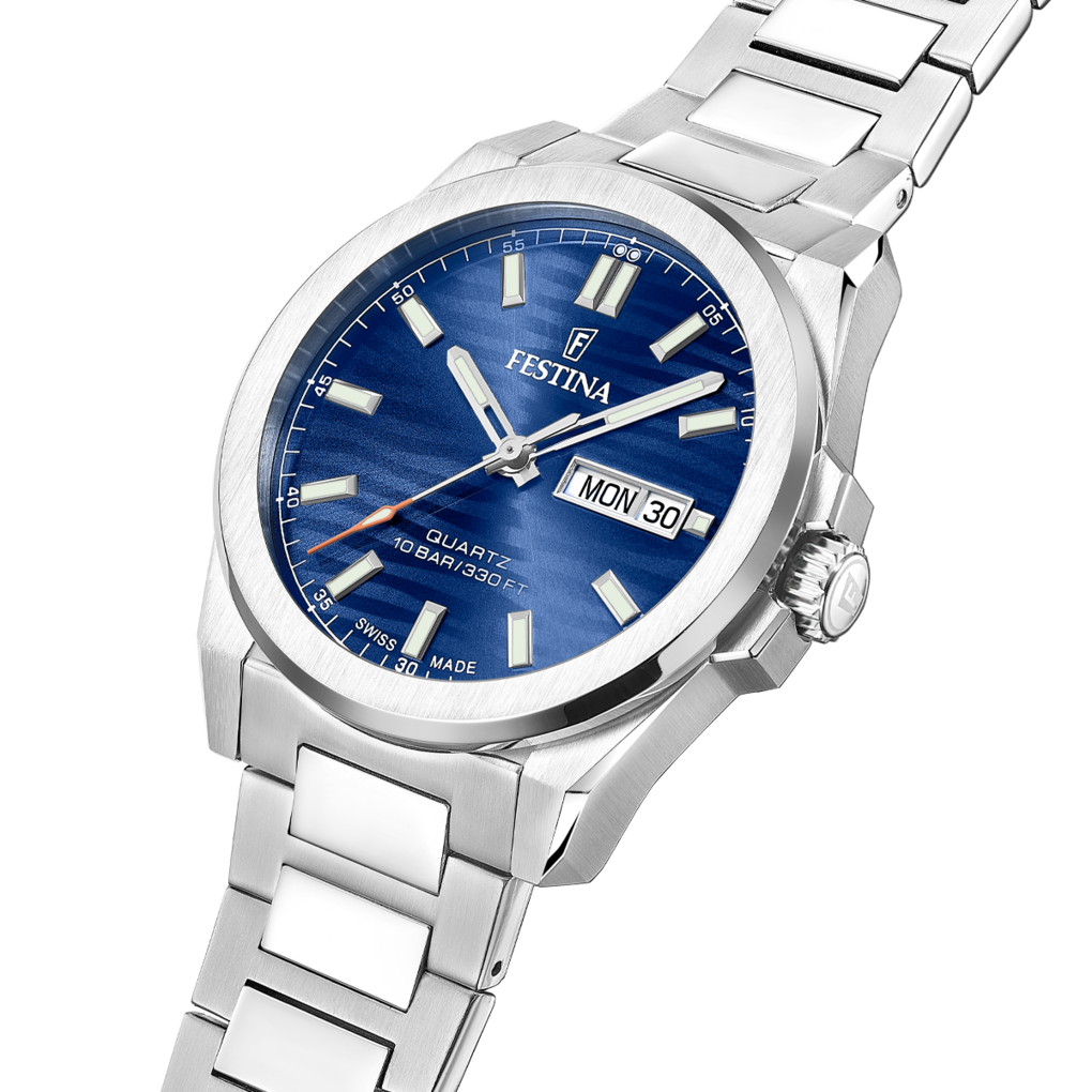 Festina Dune F20073/3 - bracciale e cassa acciaio - quadrante blu con datario e effetto onde