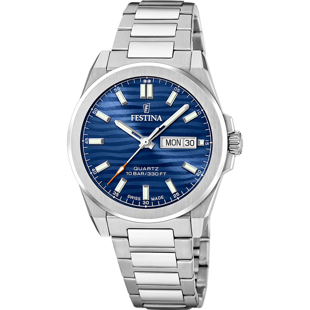 Festina Dune F20073/3 - bracciale e cassa acciaio - quadrante blu con datario e effetto onde