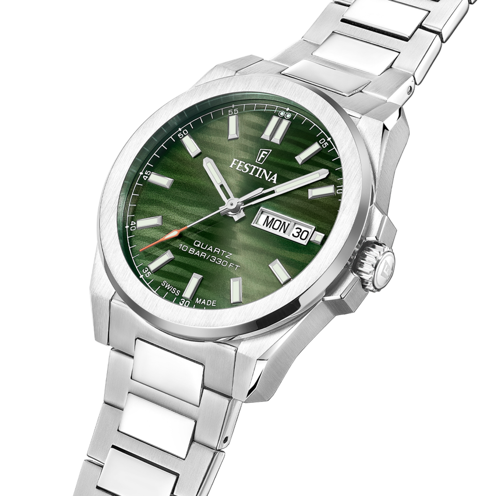 Festina Dune F20073/4 - bracciale e cassa acciaio - quadrante verde kaki con datario