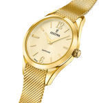 Load image into Gallery viewer, Festina Swiss Made Grace F20077/3 - bracciale e cassa acciaio placcato oro giallo - quadrante a raggiera colore oro