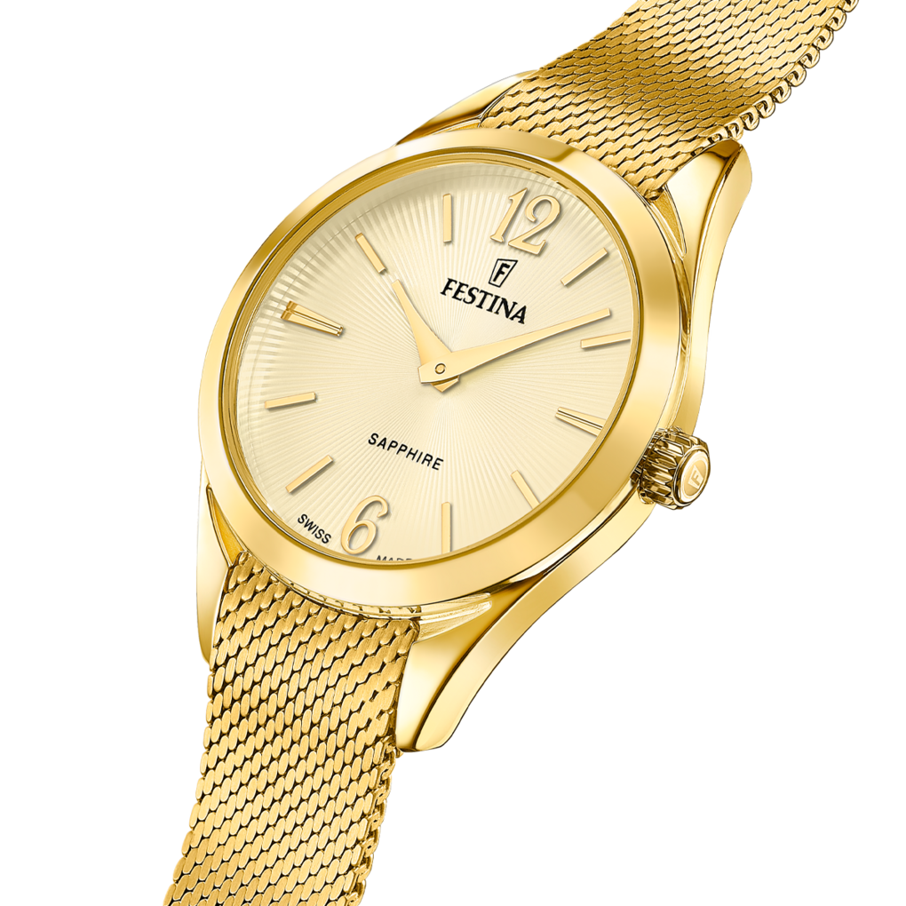 Festina Swiss Made Grace F20077/3 - bracciale e cassa acciaio placcato oro giallo - quadrante a raggiera colore oro