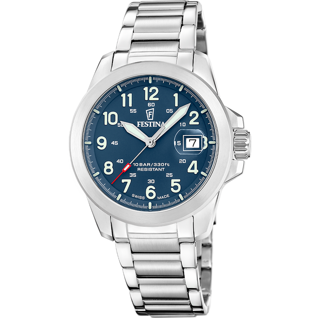 Festina Field F20081/2 - bracciale e cassa acciaio - quadrante blu con datario
