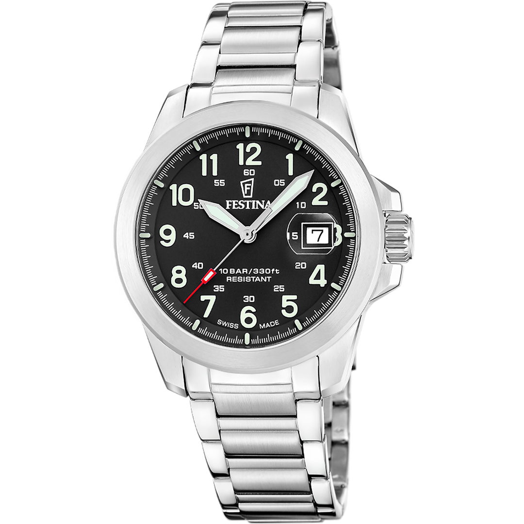 Festina Field F20081/4 - bracciale e cassa acciaio - quadrante nero con datario