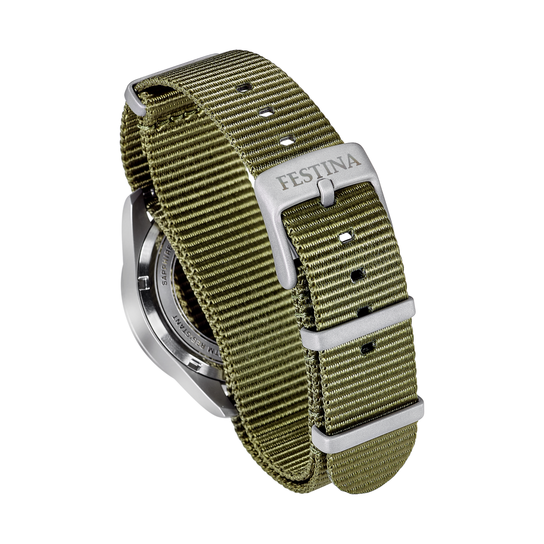 Festina Field F20082/1 - cassa acciaio - quadrante beige con datario - cinturino nylon verde scuro