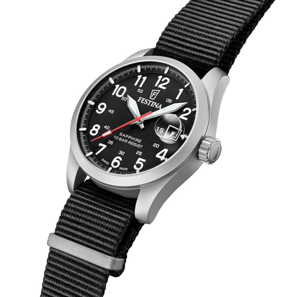 Festina Field F20082/3 - cinturino nylon nero - cassa acciaio - quadrante nero con datario
