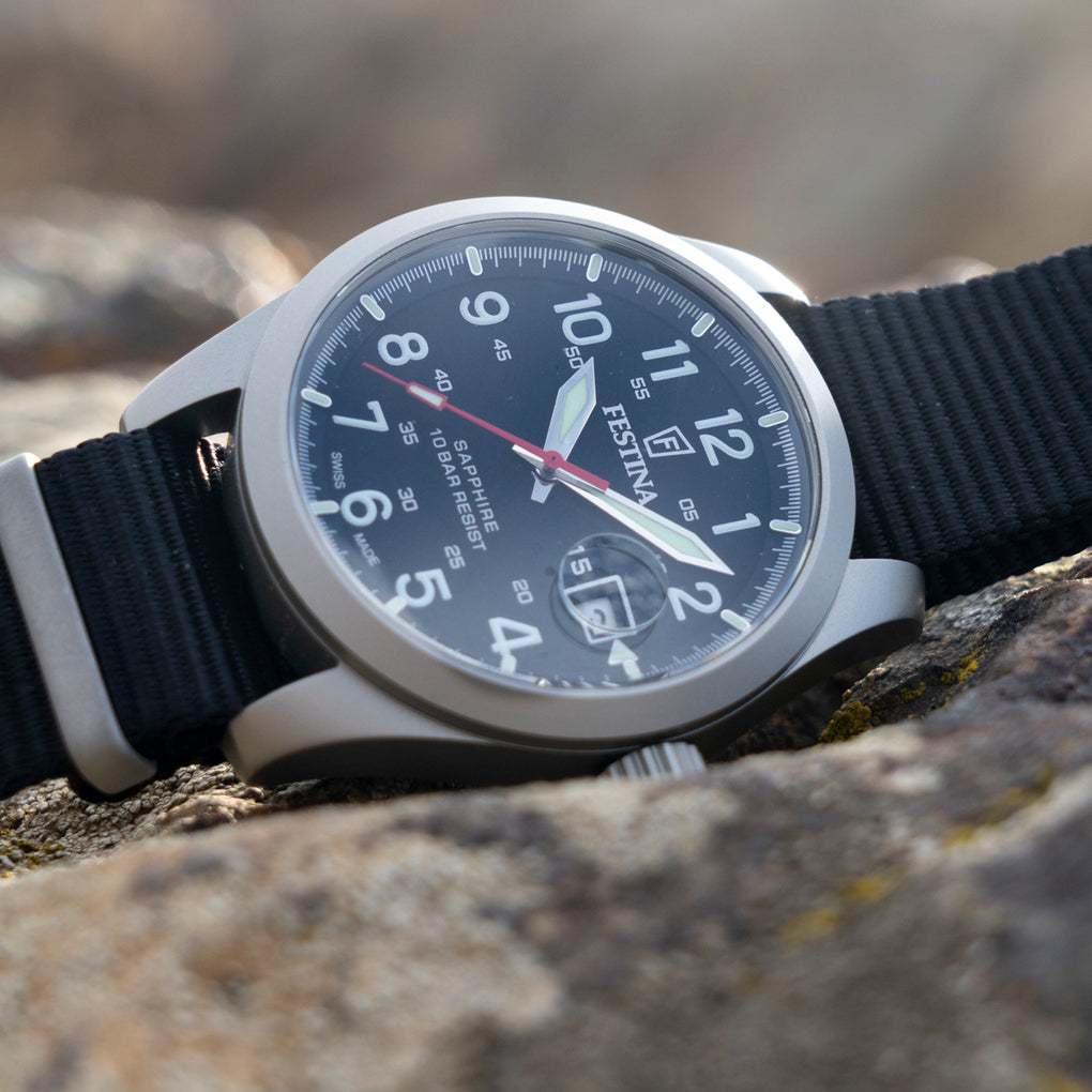 Festina Field F20082/3 - cinturino nylon nero - cassa acciaio - quadrante nero con datario