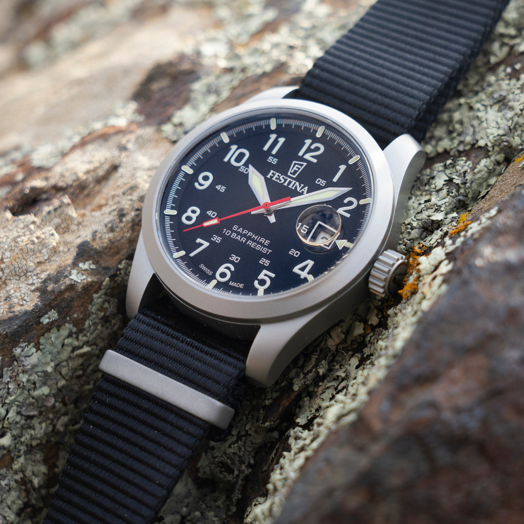 Festina Field F20082/3 - cinturino nylon nero - cassa acciaio - quadrante nero con datario