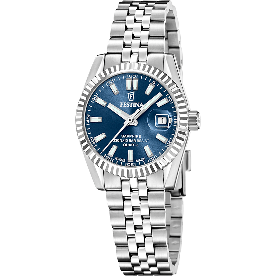 Festina Classic steel F20087/4 - bracciale e cassa acciaio - quadrante blu con datario
