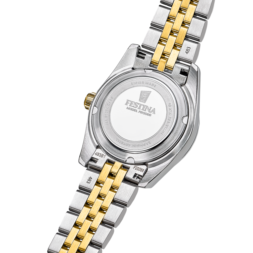 Festina Classic steel F20088/2 - bracciale acciaio/oro giallo - cassa acciaio  quadrante oro con datario -fondello