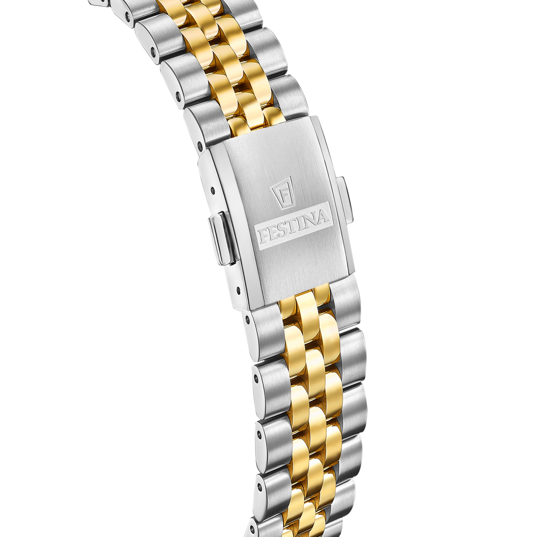 Festina Classic steel F20088/2 - bracciale acciaio/oro giallo - cassa acciaio  quadrante oro con datario