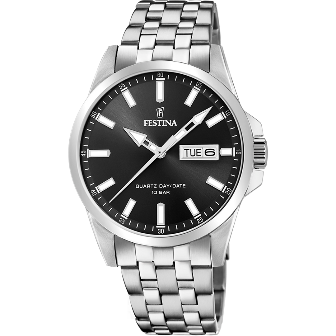 Festina Classic F20357/4 - bracciale e cassa acciaio - quadrante nero con datario