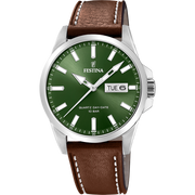 Festina Classic F20358/5 - cinturino pelle marrone - cassa acciaio - quadrante verde con datario