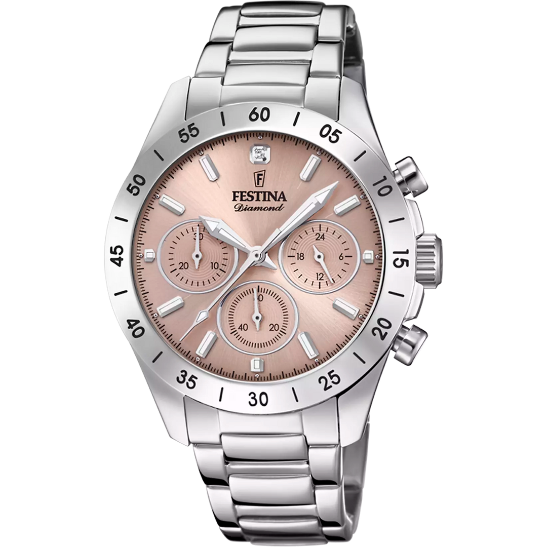 Festina Boyfriend F20397/3 - bracciale e cassa acciaio - quadrante rosa con cronografo