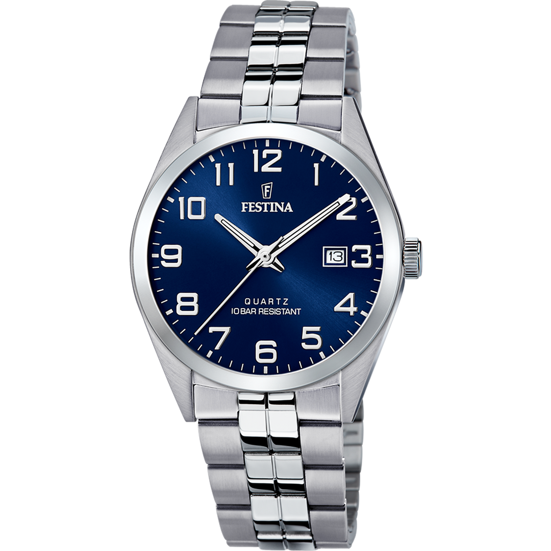 Festina Classic F20437/3 - bracciale e cassa acciaio - quadrante blu con datario