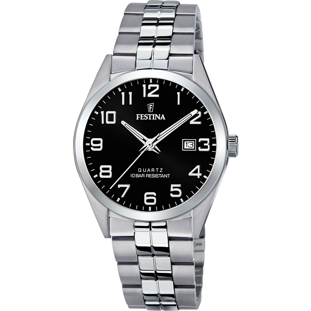 Festina Classic F20437/4 - bracciale e cassa acciaio - quadrante nero con datario