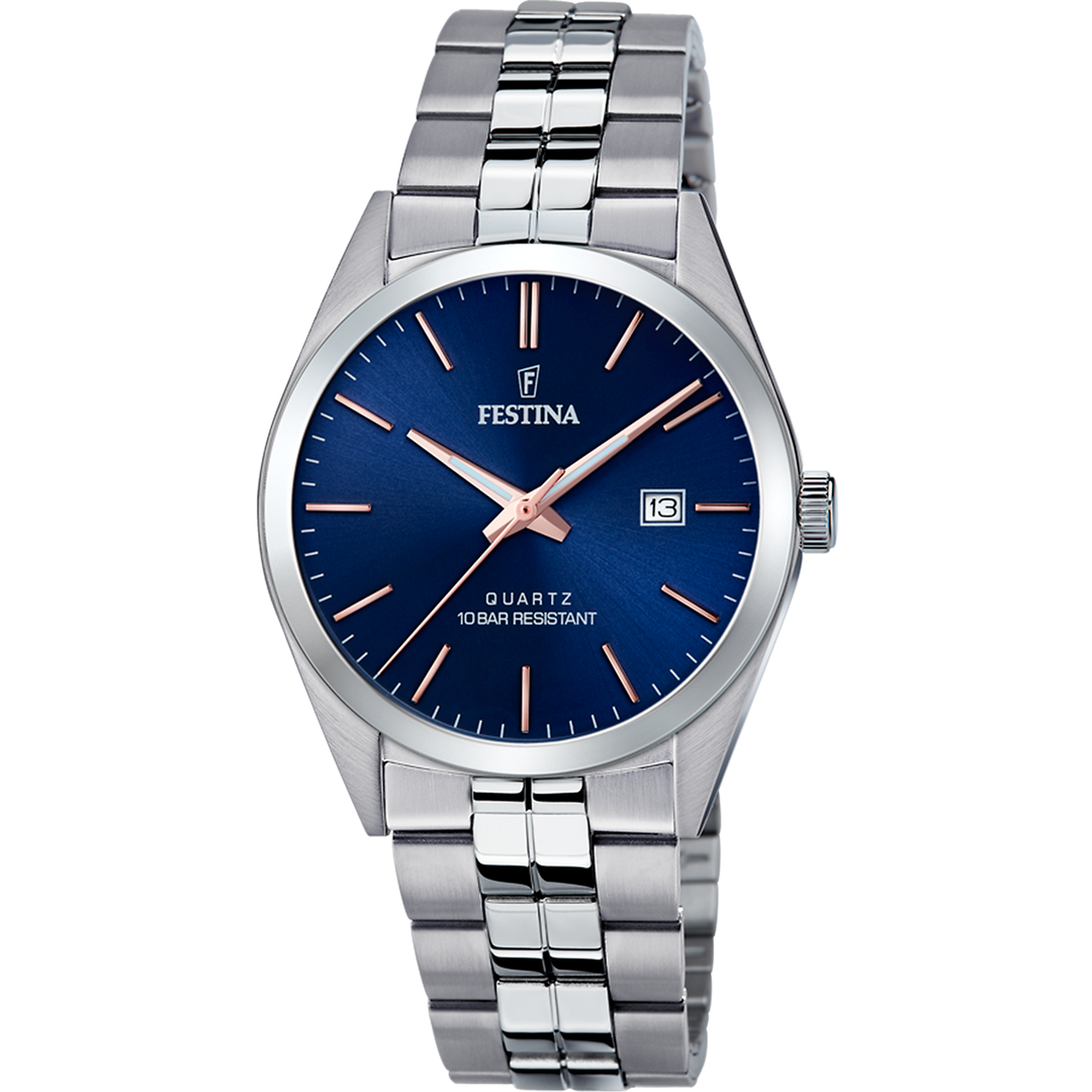 Festina Classic F20437/B - bracciale e cassa acciaio - quadrante blu con datario