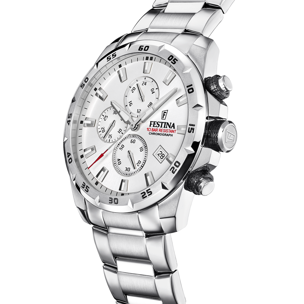 Festina Timeless Chronograph F20463/1 - bracciale e cassa acciaio - quadrante argento con cronografo e datario