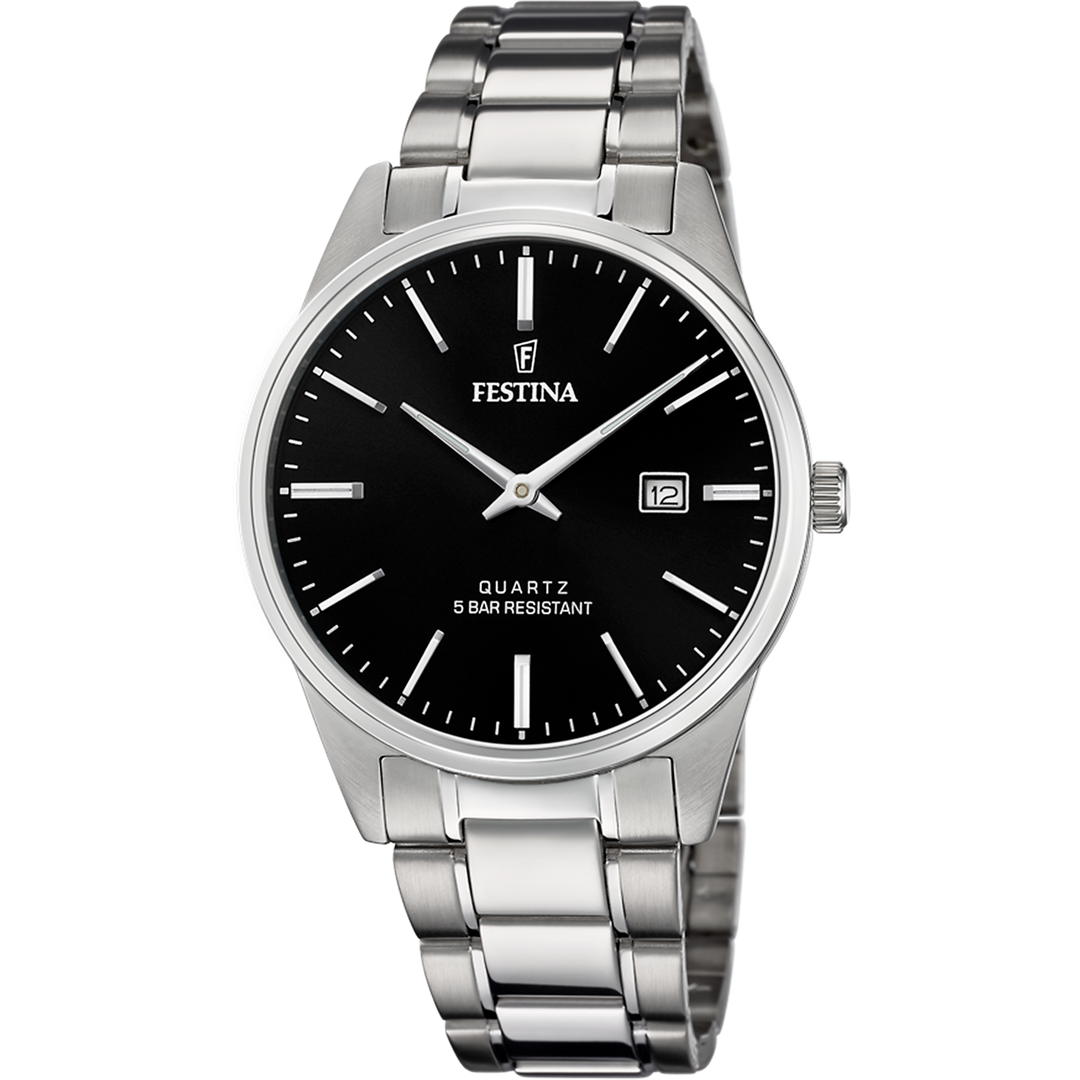 Festina Classic F20511/4 - bracciale e cassa acciaio - quadrante nero con datario
