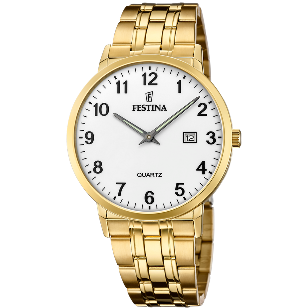 Festina Classic F20513/1 - bracciale e cassa acciaio placcato oro giallo - quadrante bianco con datario