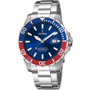Festina Automatic F20531/5 - bracciale e cassa acciaio - quadrante blu con datario - ghiera blu e rossa