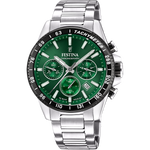 Load image into Gallery viewer, Festina Timeless Chronograph F20560/4 - bracciale e cassa acciaio - quadrante verde con cronografo e datario