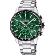 Festina Timeless Chronograph F20560/4 - bracciale e cassa acciaio - quadrante verde con cronografo e datario