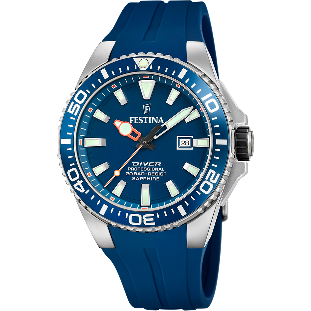 Festina The originals F20664/1 - cinturino in gomma blu - quadrante blu con datario - cassa acciaio