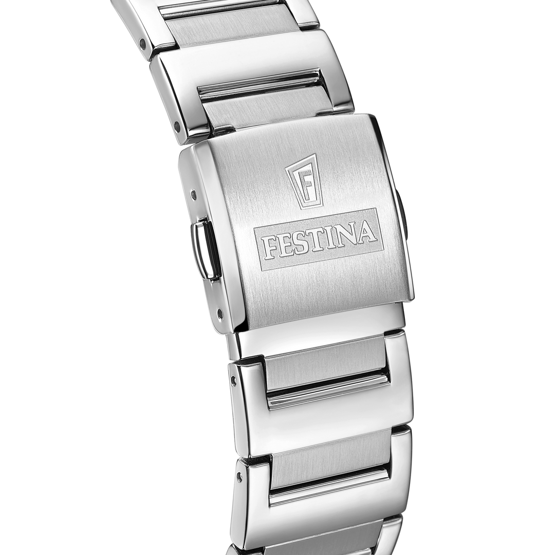 Festina On the Square F20677/1 - cassa e bracciale acciaio - quadrante argento - datario