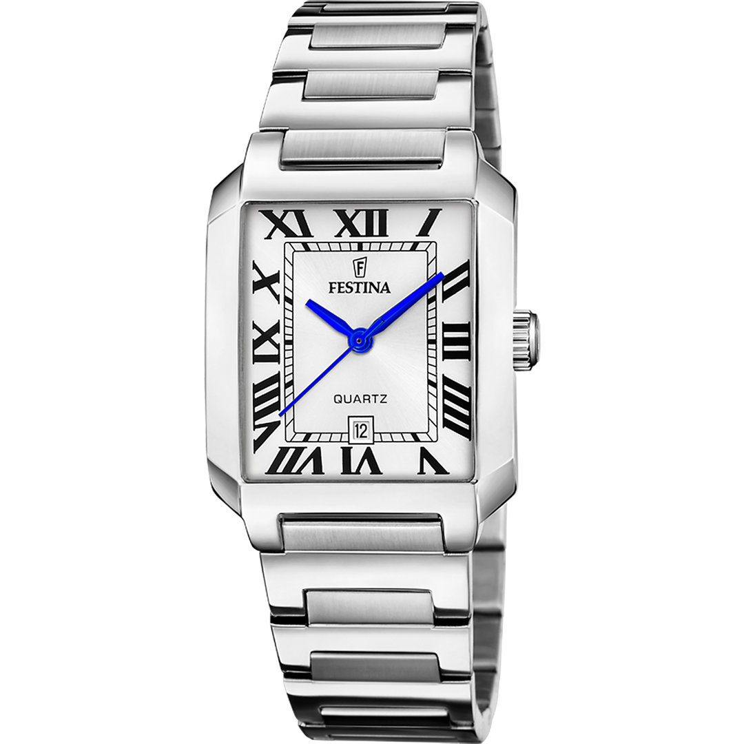 Festina On the Square F20679/1 - bracciale e cassa acciaio - quadrante argento con datario