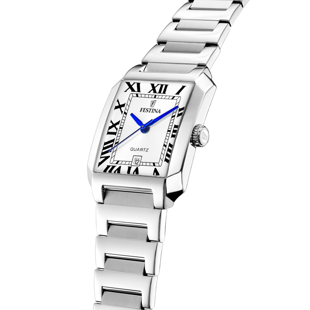 Festina On the Square F20679/1 - bracciale e cassa acciaio - quadrante argento con datario