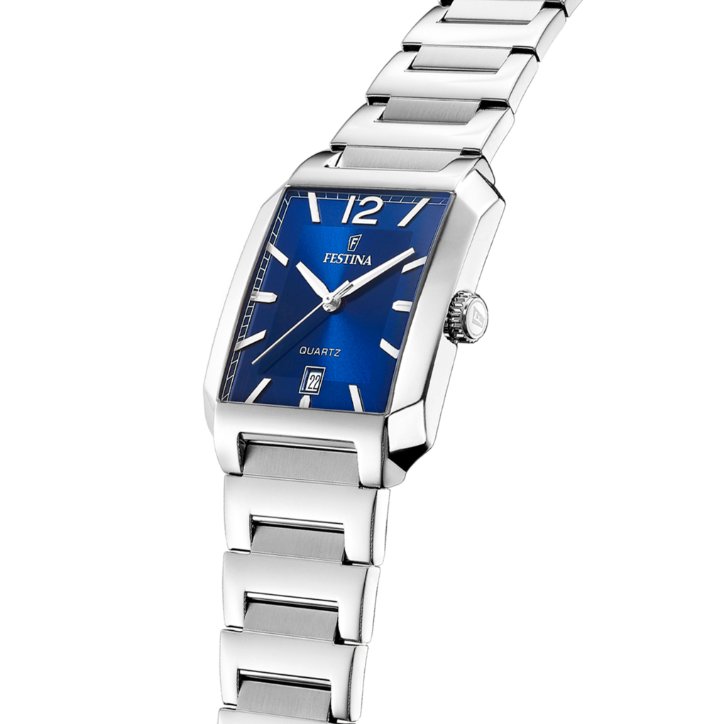 Festina On the square F20679/3 -bracciale e cassa acciaio - quadrante blu con datario - rettangolare