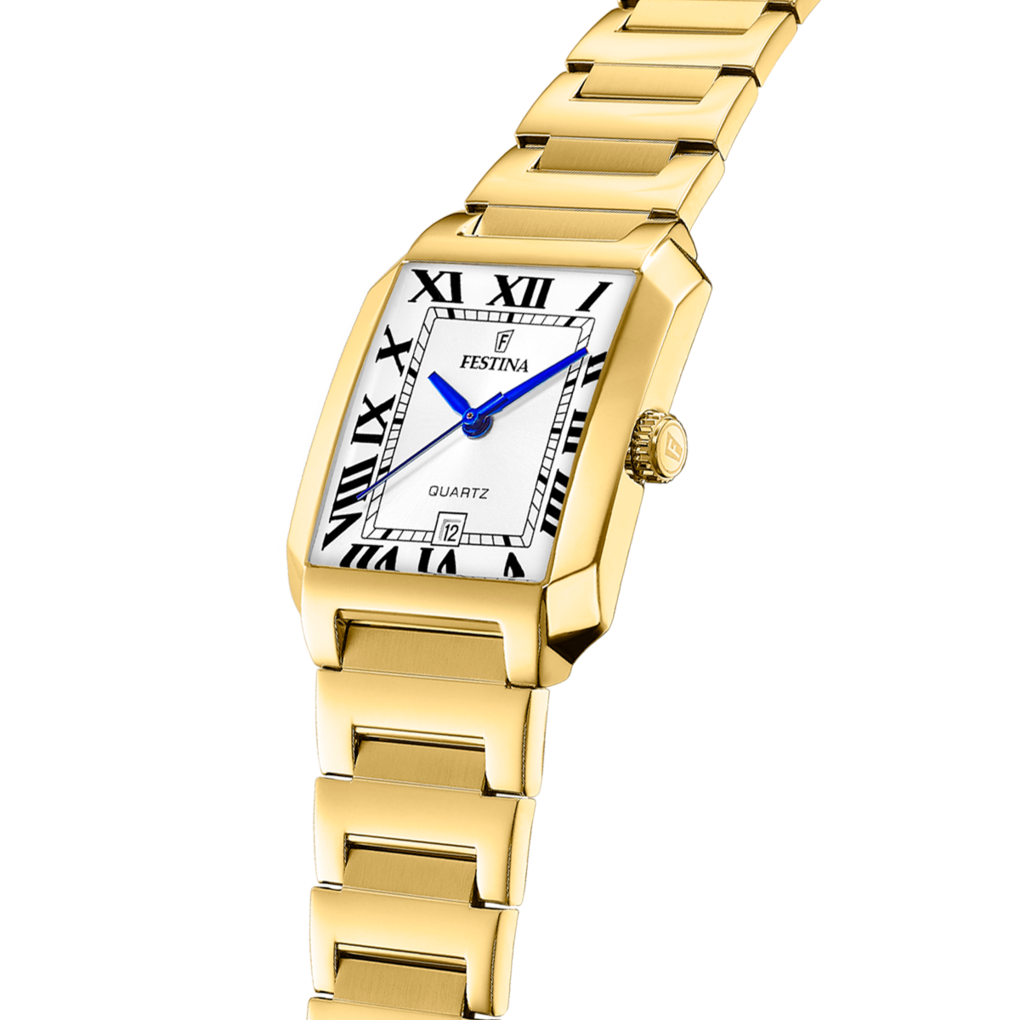 Festina On the square F20680/1 - bracciale e cassa oro giallo - quadrante bianco con datario