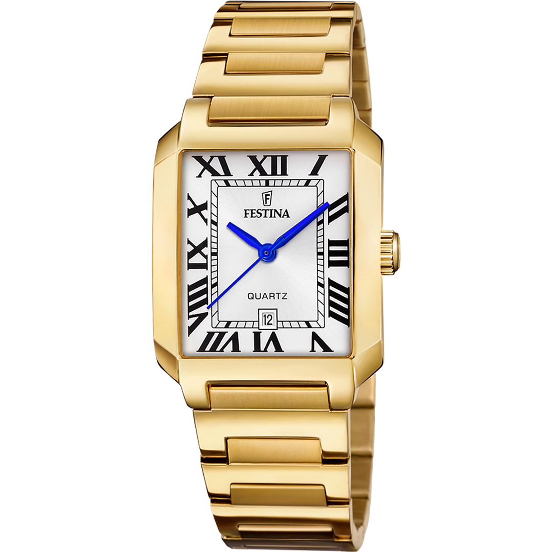 Festina On the square F20680/1 - bracciale e cassa oro giallo - quadrante bianco con datario