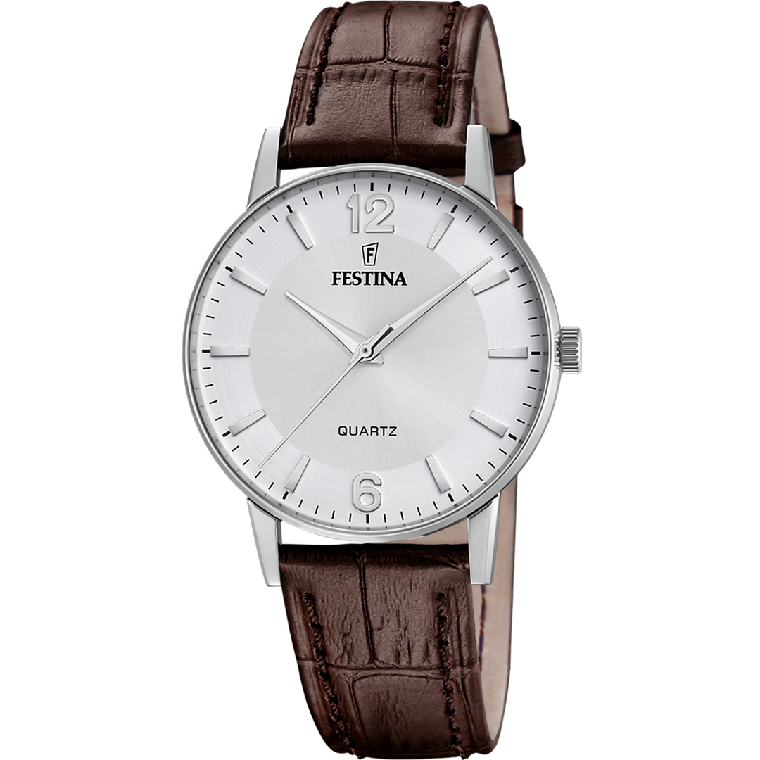 Festina Classics F20690/2 - cinturino marrone pelle - cassa acciaio - quadrante argento