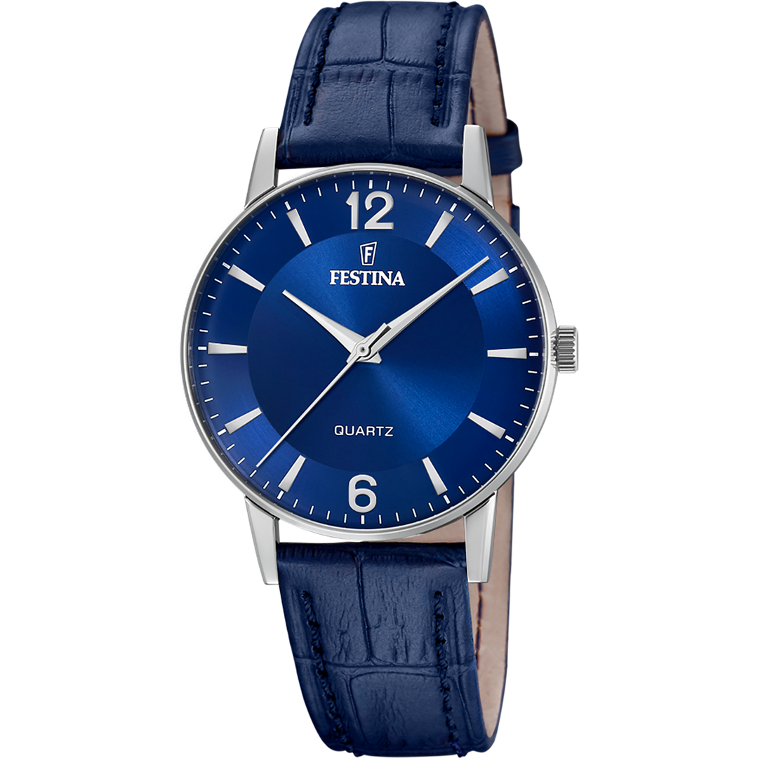 Festina Classic F20690/3 - cinturino pelle blu - cassa acciaio - quadrante blu con indici argentati