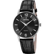 Festina Classics F20690/4 - cinturino nero pelle - cassa acciaio - quadrante nero con indici argentati