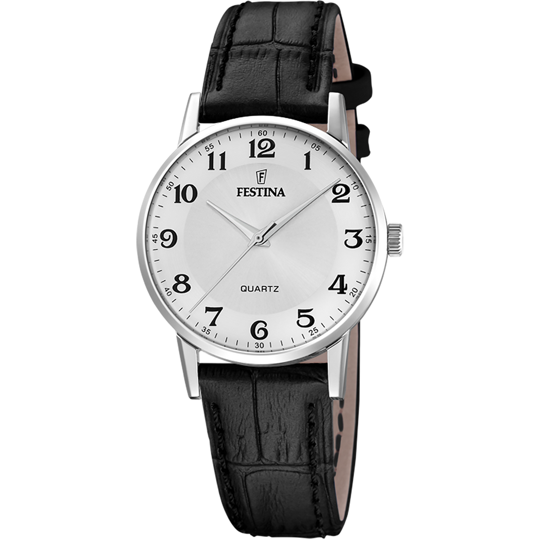 Festina Classic F20691/1 - cinturino pelle nero - cassa acciaio - quadrante argento
