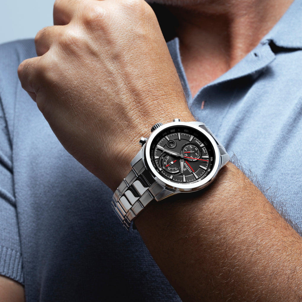 Festina Timeless Chronograph F20694/6 - bracciale e cassa acciaio - quadrante nero con cronografo e datario - polso