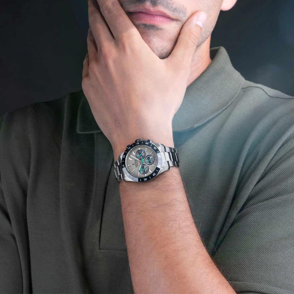 Festina Ceramic F20703/1 - bracciale, cassa e quadrante grigi - cronografo e datario - polso